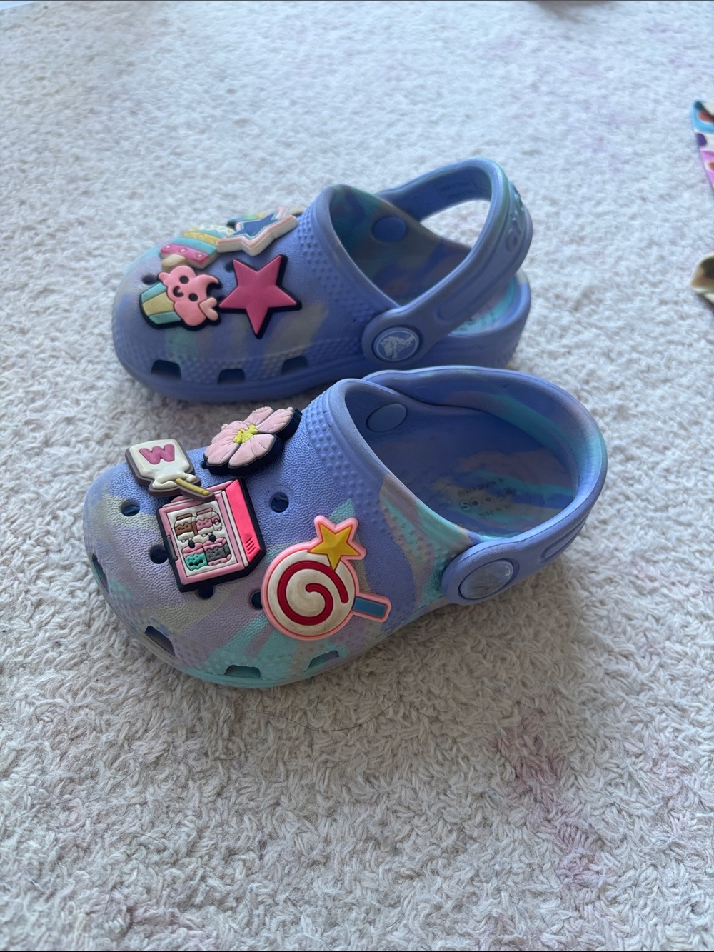 CROCS Kids Blue & Purple Tie-Dye Clogs with Playful Charms